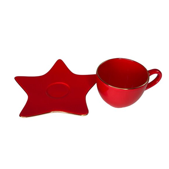 Williams-Sonoma Red Star Cup & Saucer Set Holiday Dessert Espresso Holiday - Picture 4 of 12